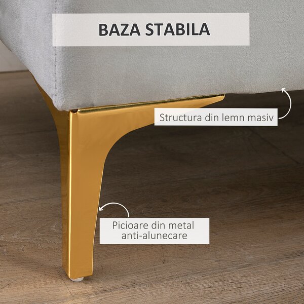 HOMCOM Banca Hol din Tesatura Catifelata, Picioruse Metalice, Banca Capitonata la capatul Patului Gri, 118x45x42cm | Aosom Romania