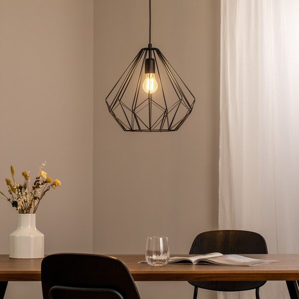 Opviq Lampă suspendată Diamond, negru, metal, Ø 37 cm, E27, reglabil, Negru, Camera de zi / sufragerie, Metal, Modern