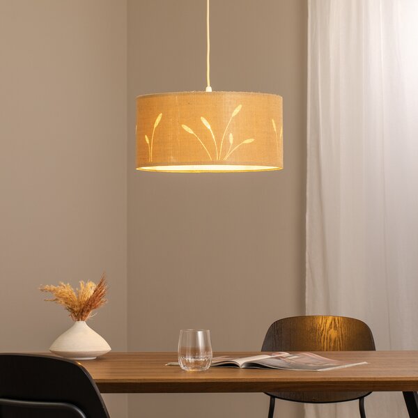 Maco Design Lampă suspendată Boho Auris, bej, Ø 40 cm, material textil, reglabil, Bej, Camera de zi / sufragerie, Țesătură / Textil