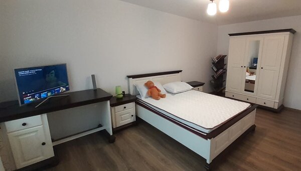 Dormitor Luxus lemn masiv Alb/Nuc, montaj gratuit