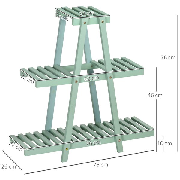 Outsunny Suport Plante Lemn de Brad 3 Nivele Verde Deschis pentru Interior Exterior 76x26x76cm | Aosom Romania