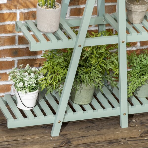 Outsunny Suport Plante Lemn de Brad 3 Nivele Verde Deschis pentru Interior Exterior 76x26x76cm | Aosom Romania