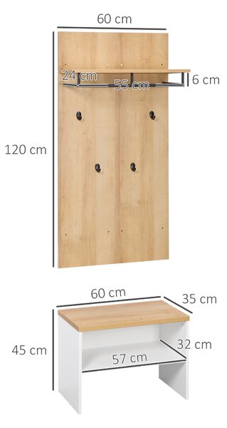 HOMCOM Entryway Organizer with Shoe Bench, Shoe Rack, Hall Tree with 4 Hooks, Coat Rack for Hallway, White and Natural | Aosom Romania