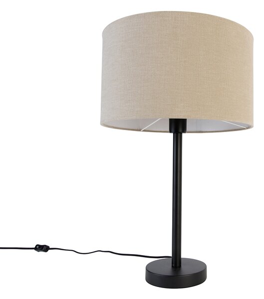 Lampă de masă modernă neagră cu abajur din bouclé maro deschis 35 cm - Simplo