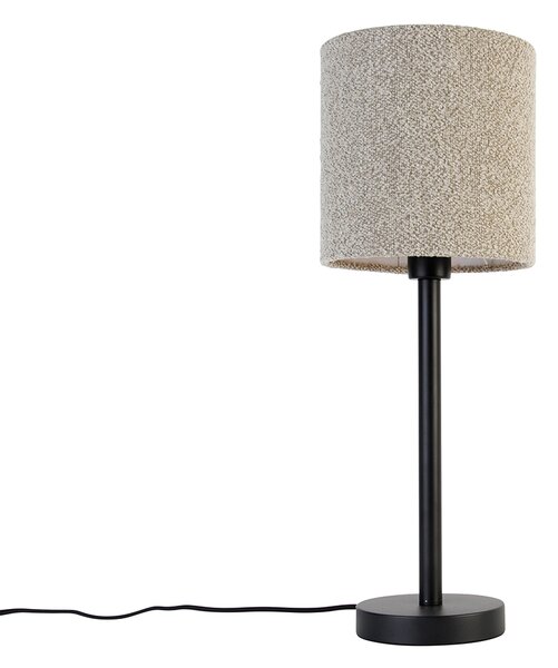 Moderne tafellamp zwart met boucle kap taupe 20 cm - Simplo