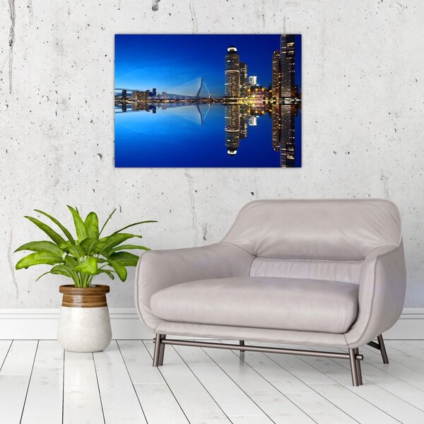 Tablou pe sticlă - Rotterdam nocturn (70x50 cm)