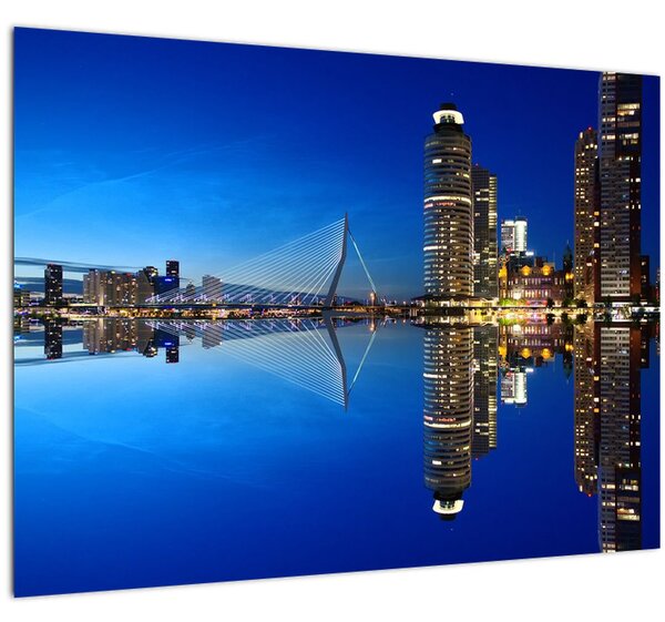 Tablou pe sticlă - Rotterdam nocturn (70x50 cm)