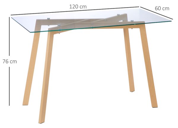 HOMCOM Masă de Sufragerie Dreptunghiulară pentru 4 Persoane Oțel cu Blat din Sticlă Securizată 120x60x76cm | Aosom Romania