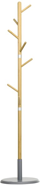 HOMCOM Suport de Haine pentru Hol, din MDF și Bambus, cu 8 Cârlige, Bază Rotundă din Metal, Ø37,8x175,6 cm, Culoare Lemn și Gri | Aosom Romania