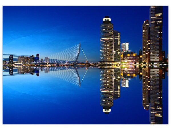 Tablou pe sticlă - Rotterdam nocturn (70x50 cm)