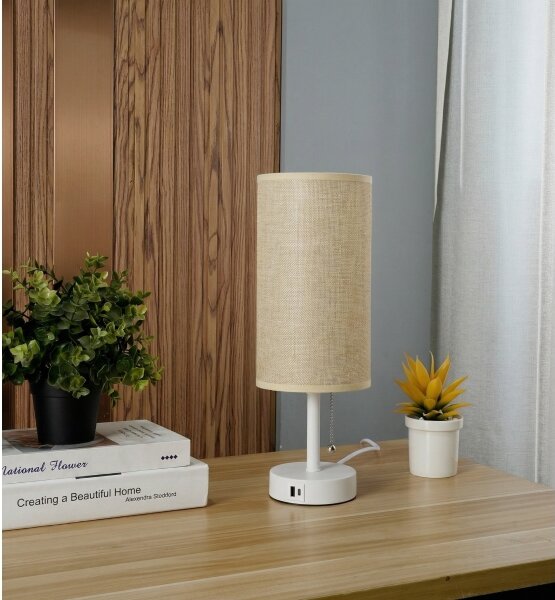 Brilagi - Lampă de birou TABLON cu port USB, 1xE27/25W/230V, alb/bej