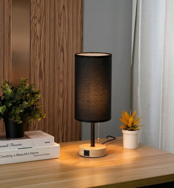 Brilagi - Lampă de birou TABLON cu port USB 1xE27/25W/230V stejar/negru