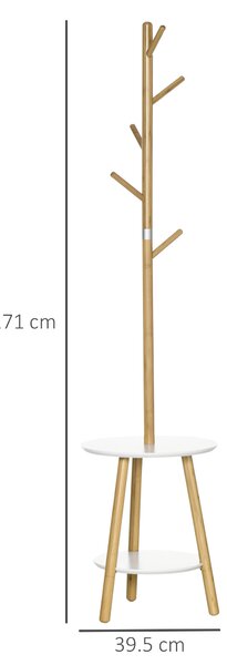 HOMCOM Set Cuier și Măsuță de Cafea Rotundă, pentru Hol, din MDF și Aluminiu, 39,5x39,5x171 cm, Culoare Lemn și Alb | Aosom Romania