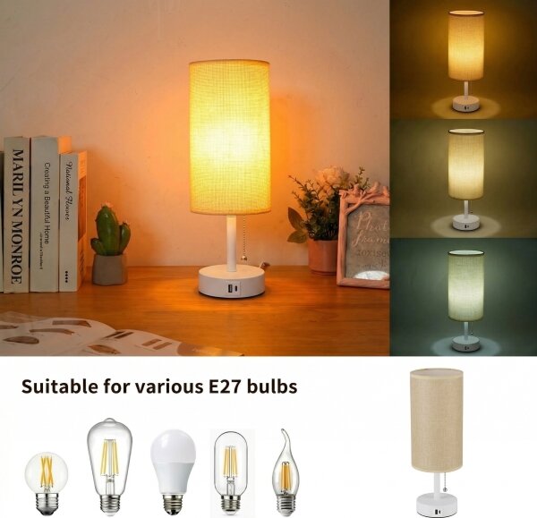 Brilagi - Lampă de birou TABLON cu port USB, 1xE27/25W/230V, alb/bej