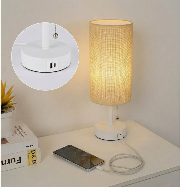 Brilagi - Lampă de birou TABLON cu port USB, 1xE27/25W/230V, alb/bej