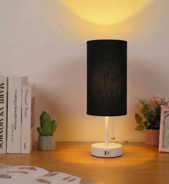 Brilagi - Lampă de masă TABLON cu port USB, 1xE27/25W/230V, alb/negru