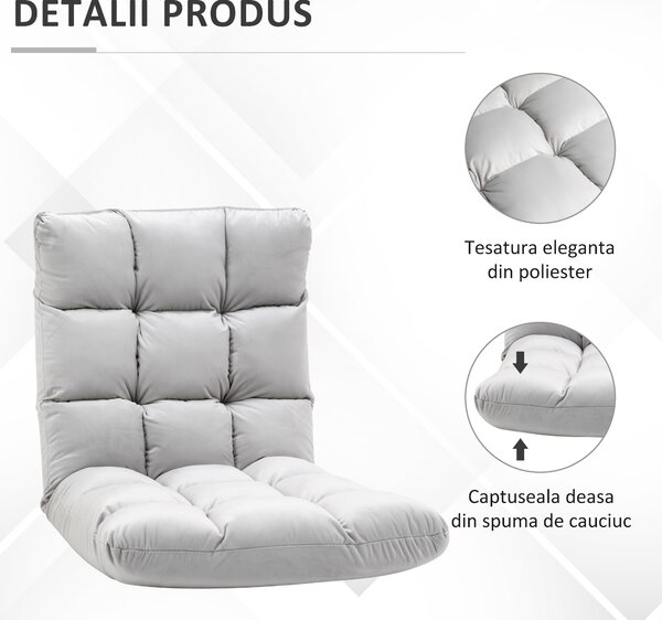HOMCOM Fotoliu Podea Gri Confortabil cu Spătar Reglabil 180° și Căptușeală Groasă pentru Relaxare | Aosom Romania