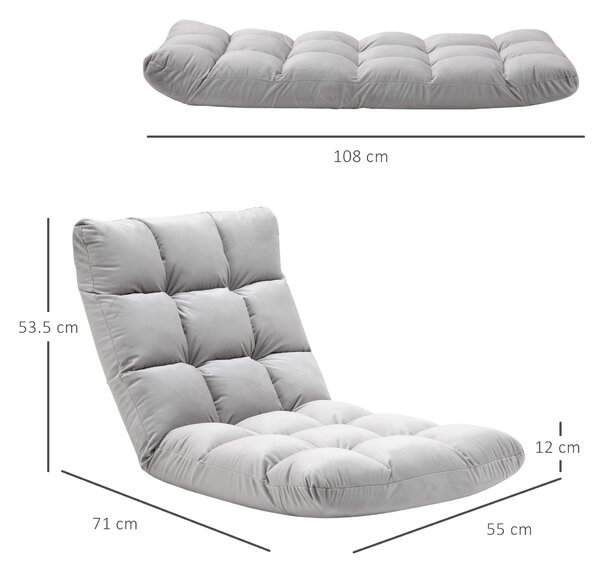 HOMCOM Fotoliu Podea Gri Confortabil cu Spătar Reglabil 180° și Căptușeală Groasă pentru Relaxare | Aosom Romania
