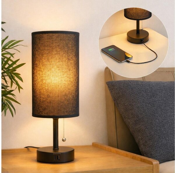 Brilagi - Lampă de masă cu port USB TABLON, 1xE27/25W/230V, neagră