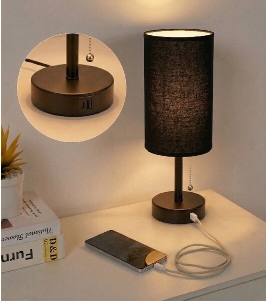 Brilagi - Lampă de masă cu port USB TABLON, 1xE27/25W/230V, neagră