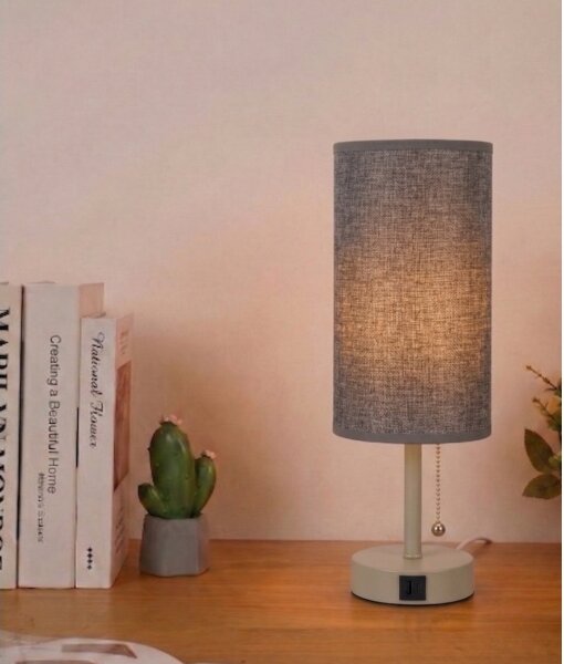 Brilagi - Lampă de masă TABLON cu port USB 1xE27/25W/230V bej/gri
