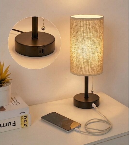 Lampă de masă Brilagi TABLON cu port USB, 1xE27/25W/230V, negru/bej
