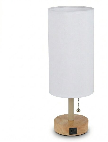 Brilagi - Lampă de masă TABLON cu port USB 1xE27/25W/230V stejar/bej/alb
