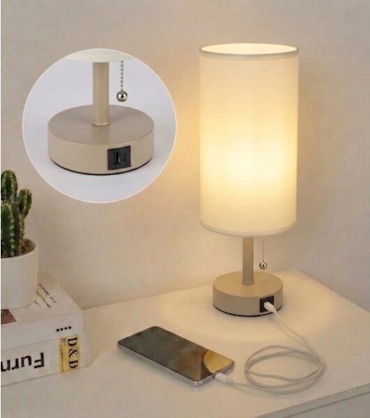Brilagi - Lampă de masă TABLON cu port USB, 1xE27/25W/230V, bej/crem