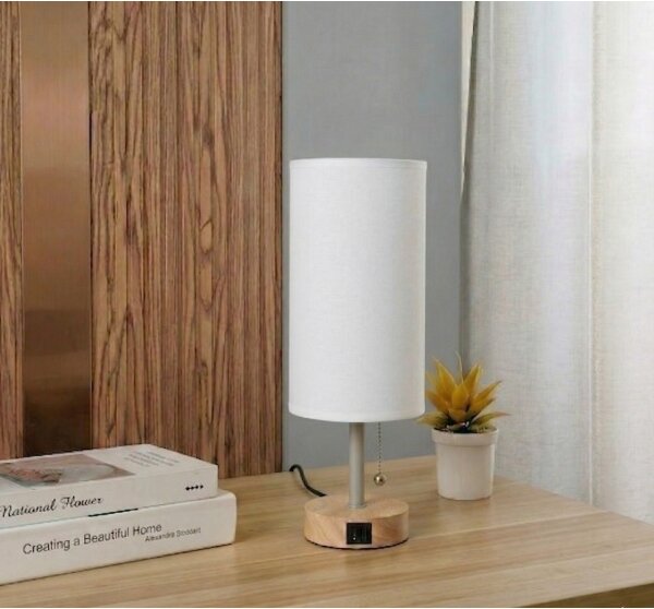 Brilagi - Lampă de masă TABLON cu port USB 1xE27/25W/230V stejar/bej/alb