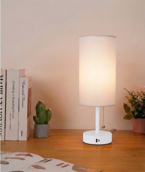 Brilagi - Lampă de masă TABLON cu port USB, 1xE27/25W/230V, albă