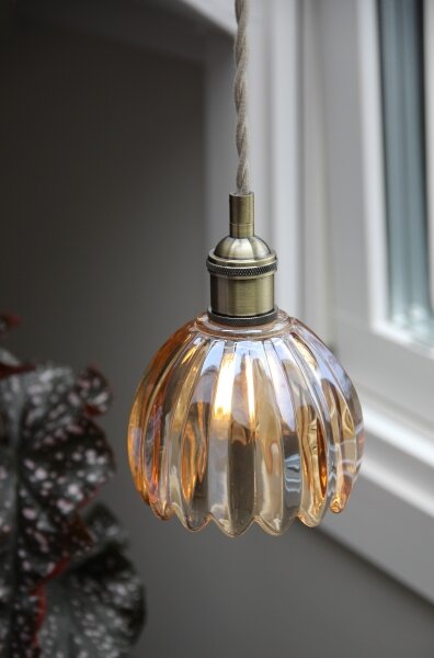 Markslöjd 109137 - Pendul pe cablu GOTA, 1xE14/40W/230V, bej fumuriu/alamă