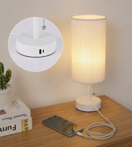 Brilagi - Lampă de masă TABLON cu port USB, 1xE27/25W/230V, albă