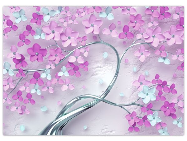 Tablouri cu flori pe trunchi argintiu - abstract (70x50 cm)