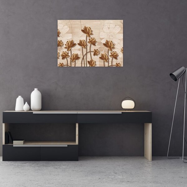 Tablou cu abstracția florilor - maro (70x50 cm)