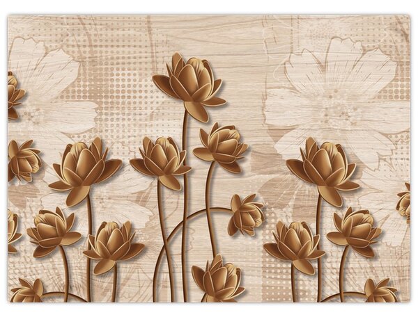 Tablou cu abstracția florilor - maro (70x50 cm)
