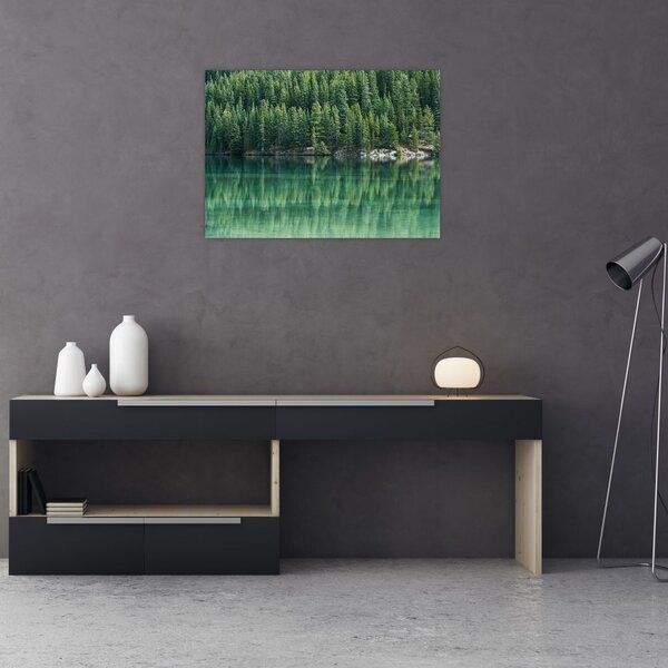 Tablou - Coniferi lângă lac (70x50 cm)