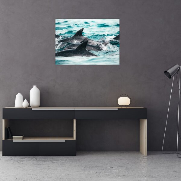 Tablou - Delfini în ocean (70x50 cm)