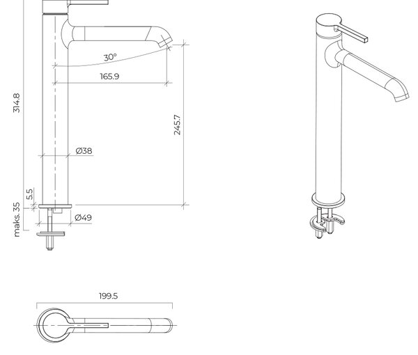Oltens Rann baterie lavoar stativ crom 32405100