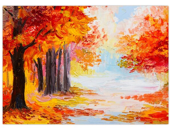 Tablou pe sticlă - Pictura, toamna colorată (70x50 cm)