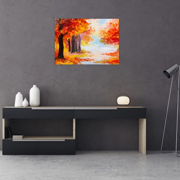 Tablou pe sticlă - Pictura, toamna colorată (70x50 cm)