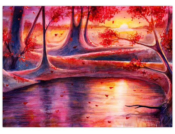 Tablou pe sticlă cu pădurea fermecată (70x50 cm)