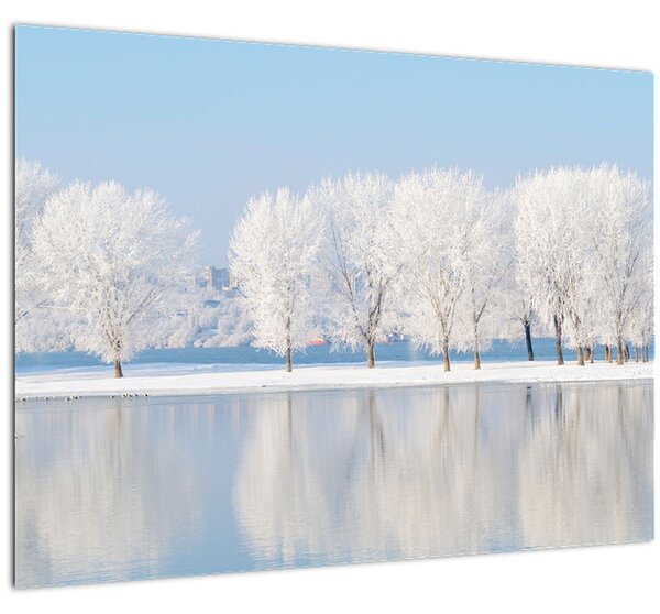 Tablou pe sticlă cu peisaj de iarnă (70x50 cm)