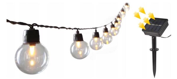 Ghirlandă solară decorativă cu 30 LED, 8 funcții, acumulator 500 mAh, 10,6 m, IP67, alb cald