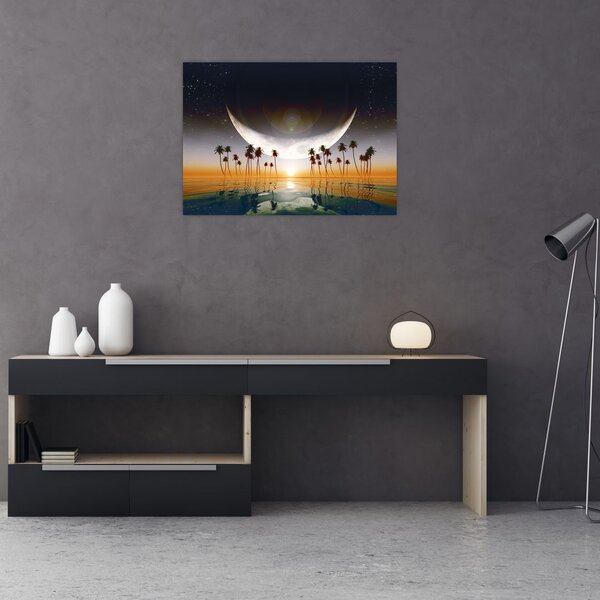 Tablou- Luna deasupra palmierilor (70x50 cm)