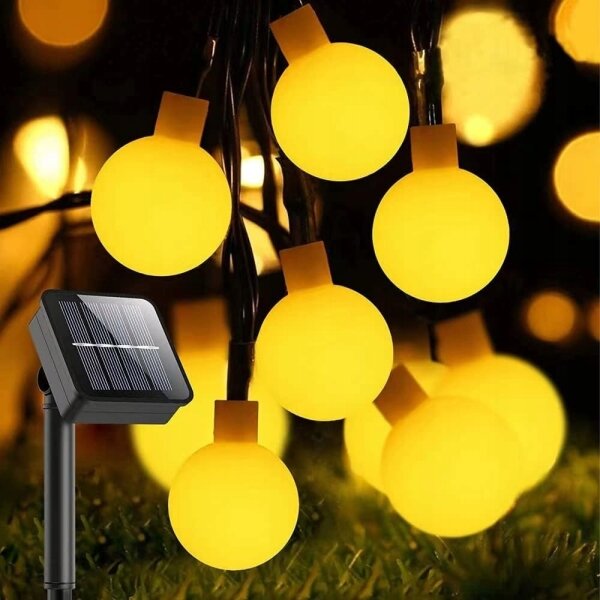 Ghirlandă solară decorativă cu 30 LED, 8 funcții, 500 mAh, 6,5 m, IP67, alb cald