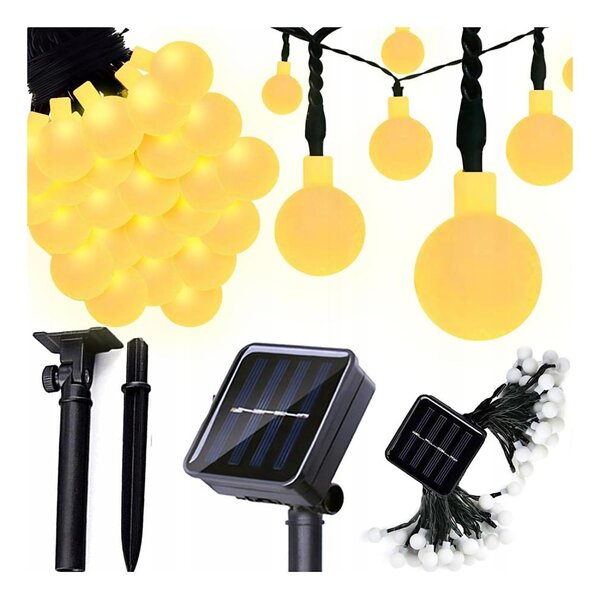 Ghirlandă solară decorativă cu 30 LED, 8 funcții, 500 mAh, 6,5 m, IP67, alb cald
