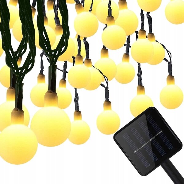 Ghirlandă solară decorativă cu 30 LED, 8 funcții, 500 mAh, 6,5 m, IP67, alb cald