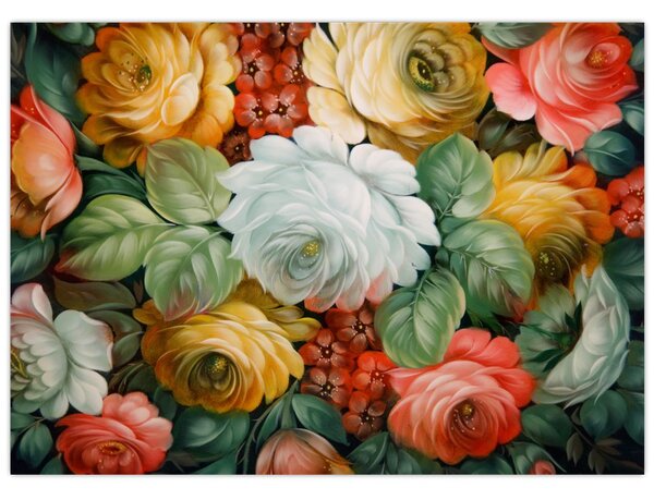 Tablou cu buchet pictat de flori (70x50 cm)