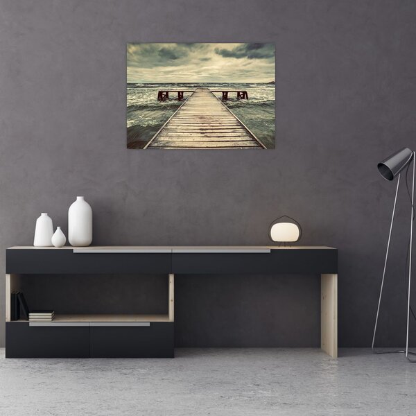 Tablou cu dig din lemn la mare (70x50 cm)