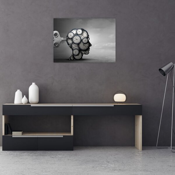 Tablou artistic cu cu cap și ceas (70x50 cm)